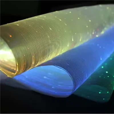 빛나는 광섬유 직물 섬유 RGB LED 조명 빛나는 광섬유 직물 의류에 대 한 럭셔리 Organza 섬유